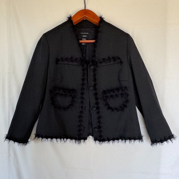 Doncaster Collection Black Tweed Fluffy Fringe Formal  Suit Jacket Plus Size 18W - Picture 3 of 15